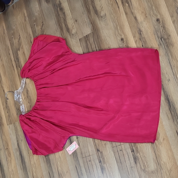 PHOEBE COUTURE 100% Silk Hot Pink & Purple Colorblock Shift Dress - Picture 7 of 14